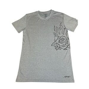 Ed Hardy Gray Rose Flames Tattoo‎ Graphic Tee – Men’s M Y2K Streetwear